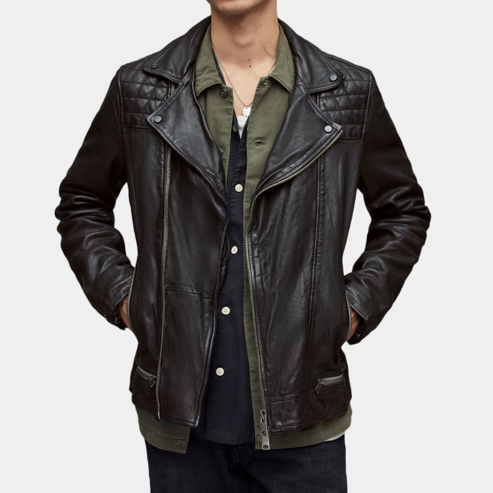 13 Reasons Why Christian Navarro Wore this Black Leather Biker Jacket - Front View