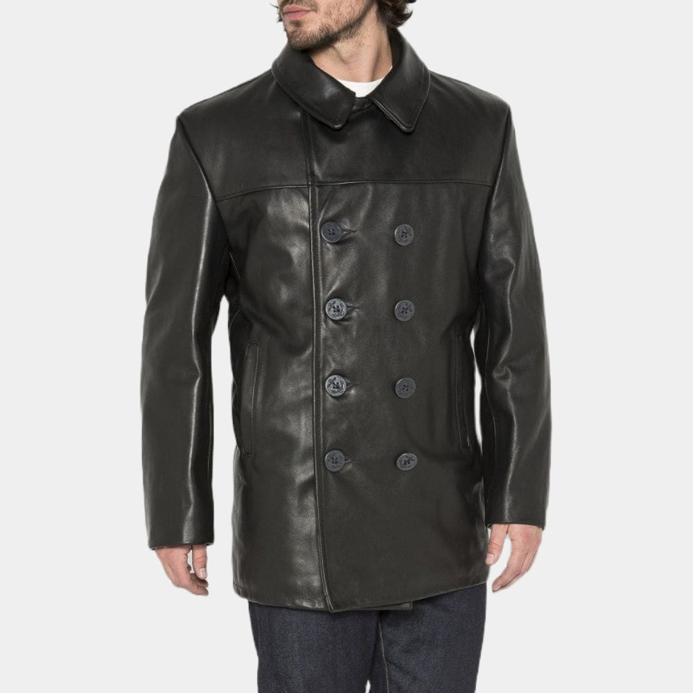 Negan Black Leather Peacoat image 1
