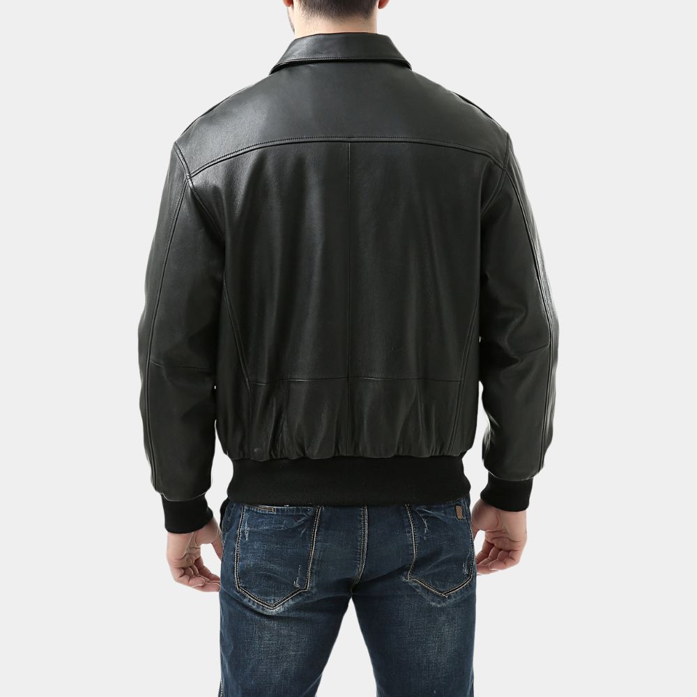 A-2 Aviator Black Aviator Real Leather Jacket - Back Posture View