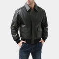 A-2 Aviator Black Aviator Real Leather Jacket - Front View