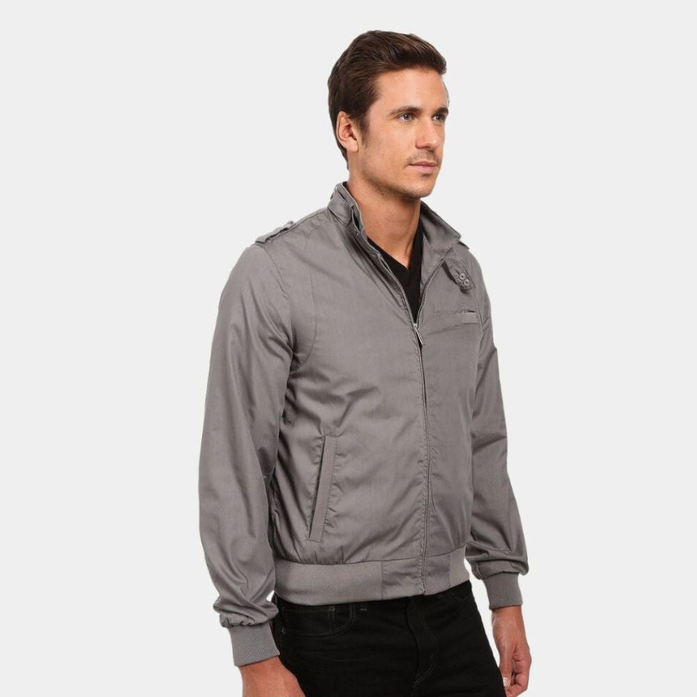 AIR Matt Damon Grey Cotton Harrington Jacket - Side Posture View