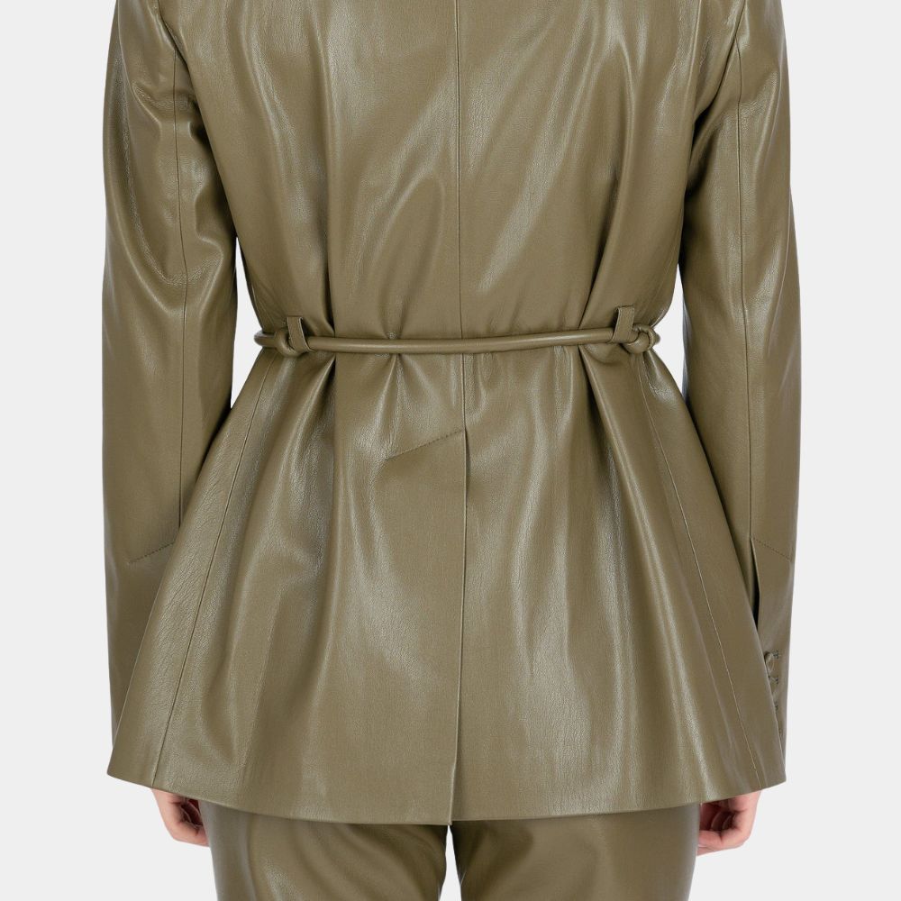 A Different Man Ingrid aka Renate Reinsve Olive Green Leather Blazer - Back Belt View 