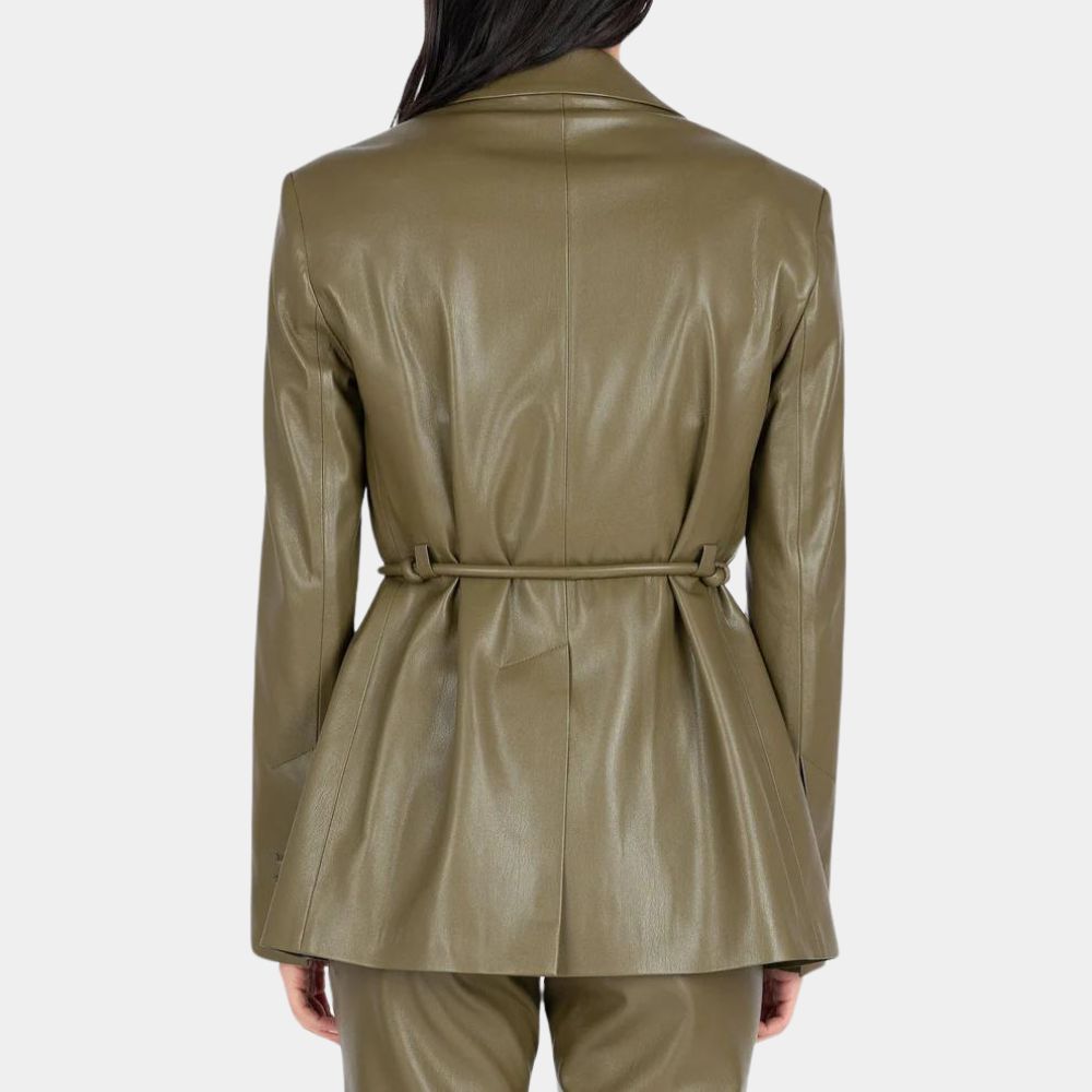 A Different Man Ingrid aka Renate Reinsve Olive Green Leather Blazer - Back View 