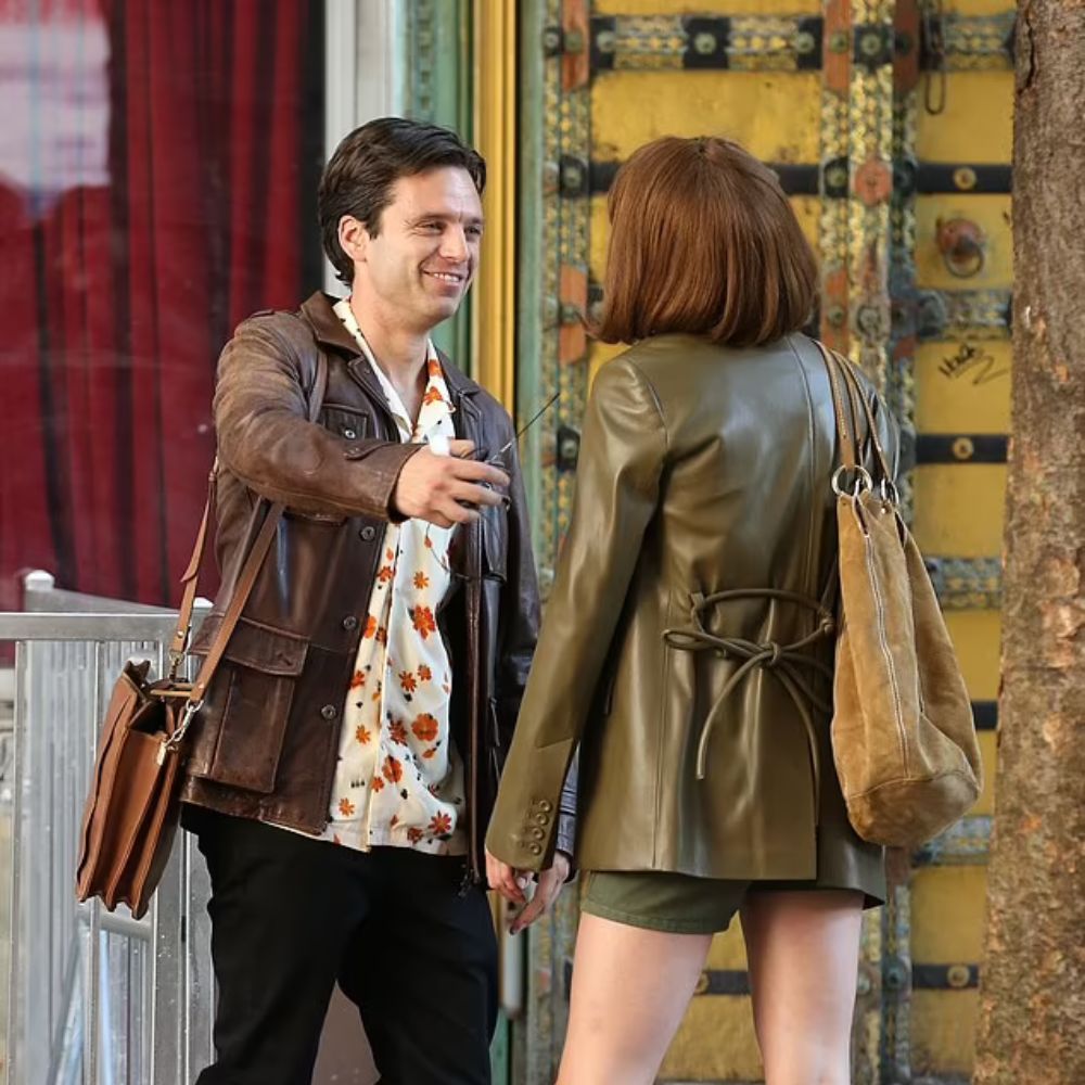 A Different Man Ingrid aka Renate Reinsve Olive Green Leather Blazer - Character Back View 