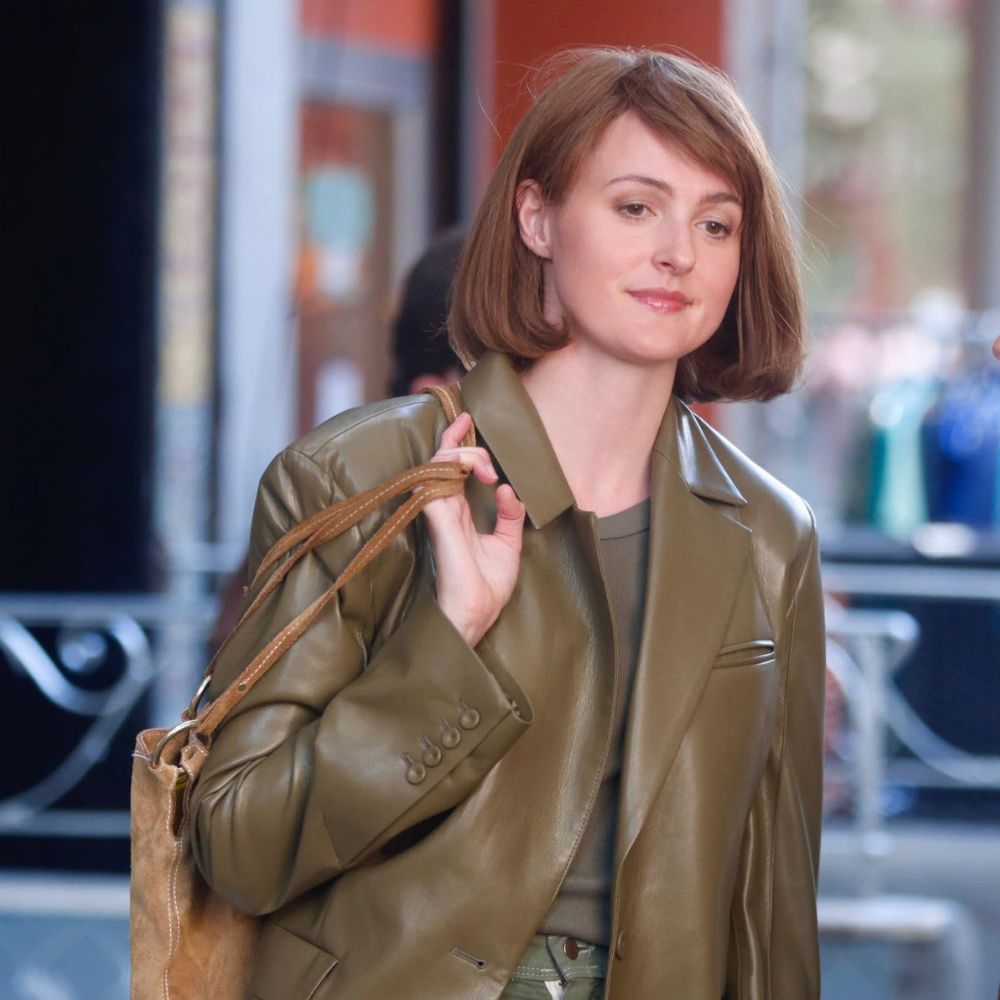 A Different Man Ingrid aka Renate Reinsve Olive Green Leather Blazer - Character Front View 