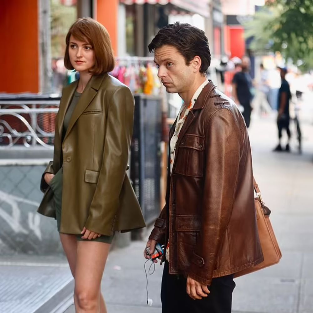 A Different Man Ingrid aka Renate Reinsve Olive Green Leather Blazer - Character Side View 