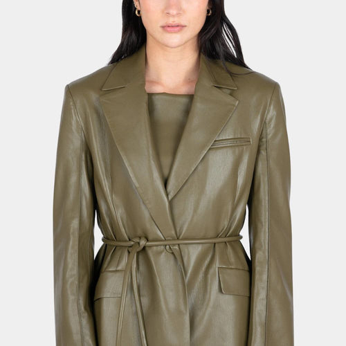 A Different Man Ingrid aka Renate Reinsve Olive Green Leather Blazer - Front Close-Up View 