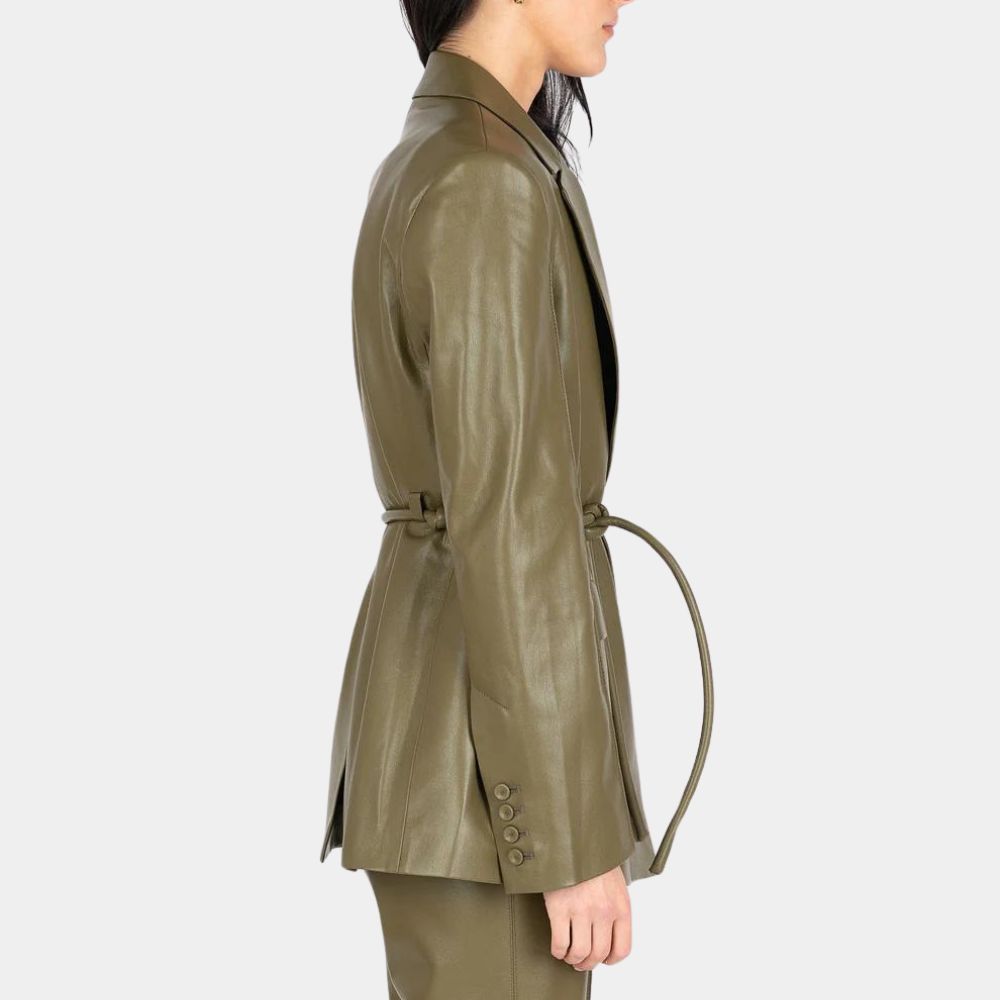 A Different Man Ingrid aka Renate Reinsve Olive Green Leather Blazer - Side View 