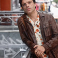 A Different Man Sebastian Stan Brown Military Style Leather Jacket - Character Front View