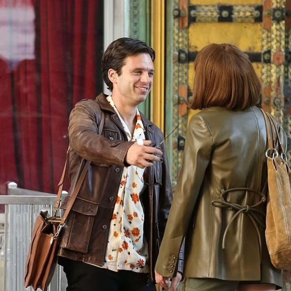 A Different Man Sebastian Stan Brown Military Style Leather Jacket - Character Posture Front View