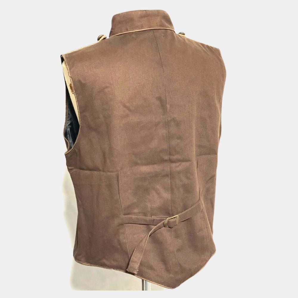 A Mad Max Saga Steampunk Military Antique Gold Braiding Hussar Waistcoat - Mannequin Back View