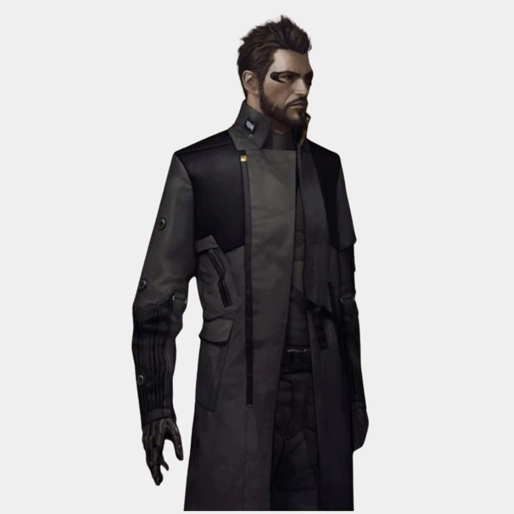 Adam Jensen  Deus Ex Mankind Divided Black Long Coat - Front View