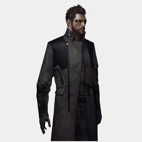 Adam Jensen  Deus Ex Mankind Divided Black Long Coat - Front View