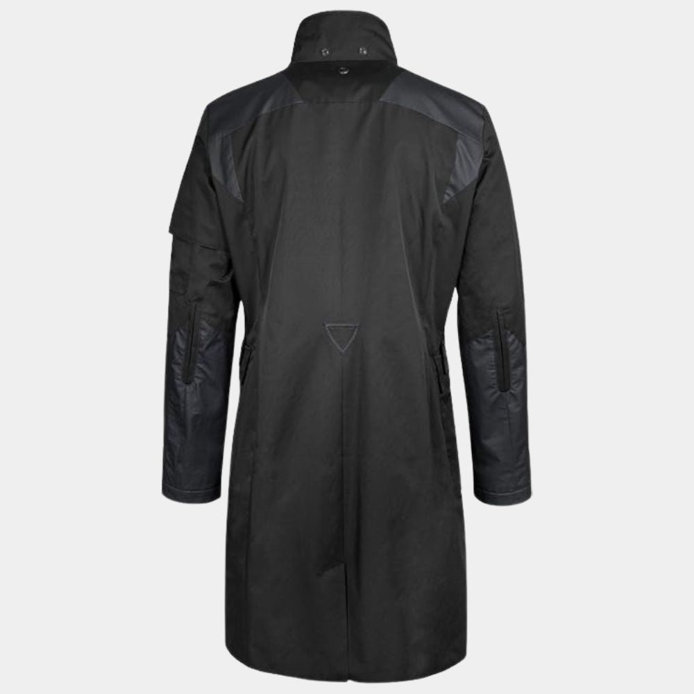 Adam Jensen  Deus Ex Mankind Divided Black Long Coat - Mannequin Back View