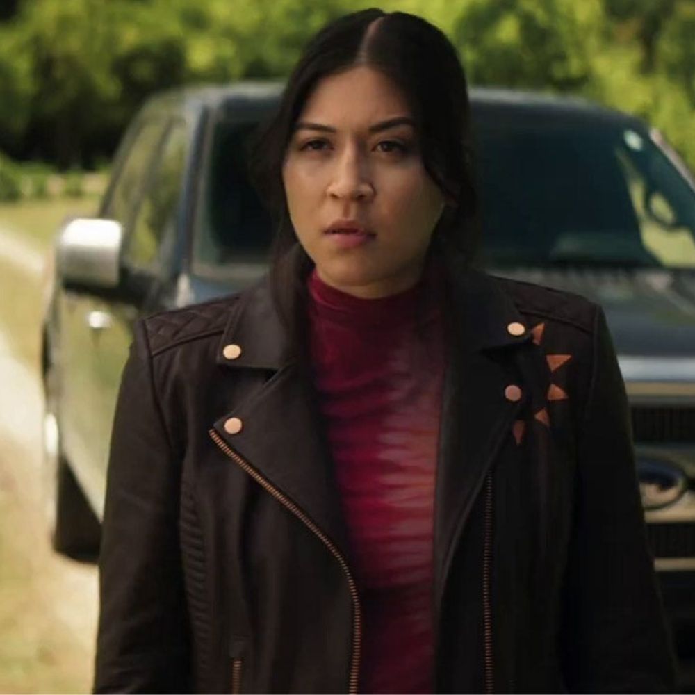 Alaqua Cox Echo aka Maya Lopez Quilted Brown Leather Biker Jacket - Character Front View