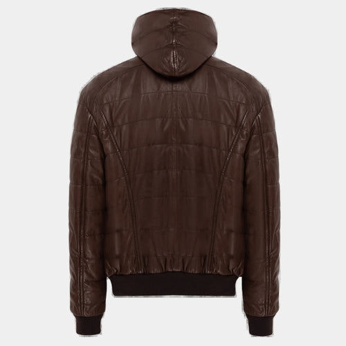 Alien Romulus Cailee Spaeny Brown Leather Puffer Jacket - Mannequin Back View