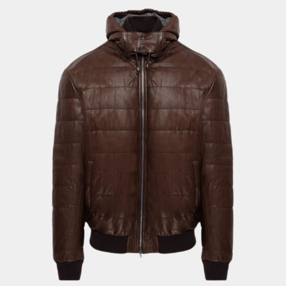 Alien Romulus Cailee Spaeny Brown Leather Puffer Jacket - Mannequin Front View