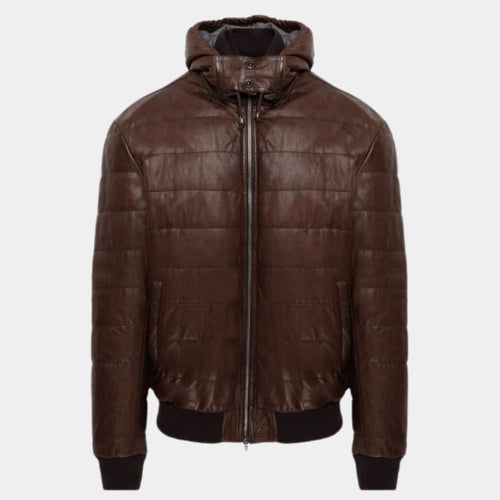Alien Romulus Cailee Spaeny Brown Leather Puffer Jacket - Mannequin Front View