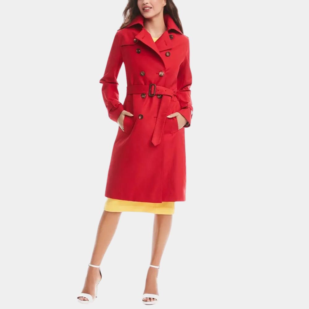 Amanda Lucas  Alice Braga Red Cotton Duster Trench Coat - Front Posture View