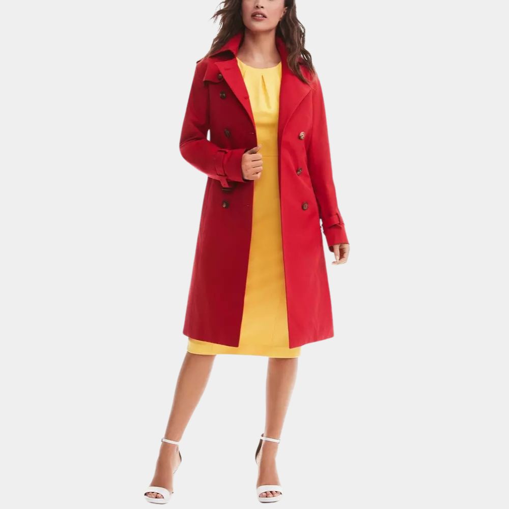 Amanda Lucas  Alice Braga Red Cotton Duster Trench Coat - Front View