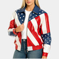 American Flag  Independence Day Michael Hoban Bomber Leather Jacket - Front View