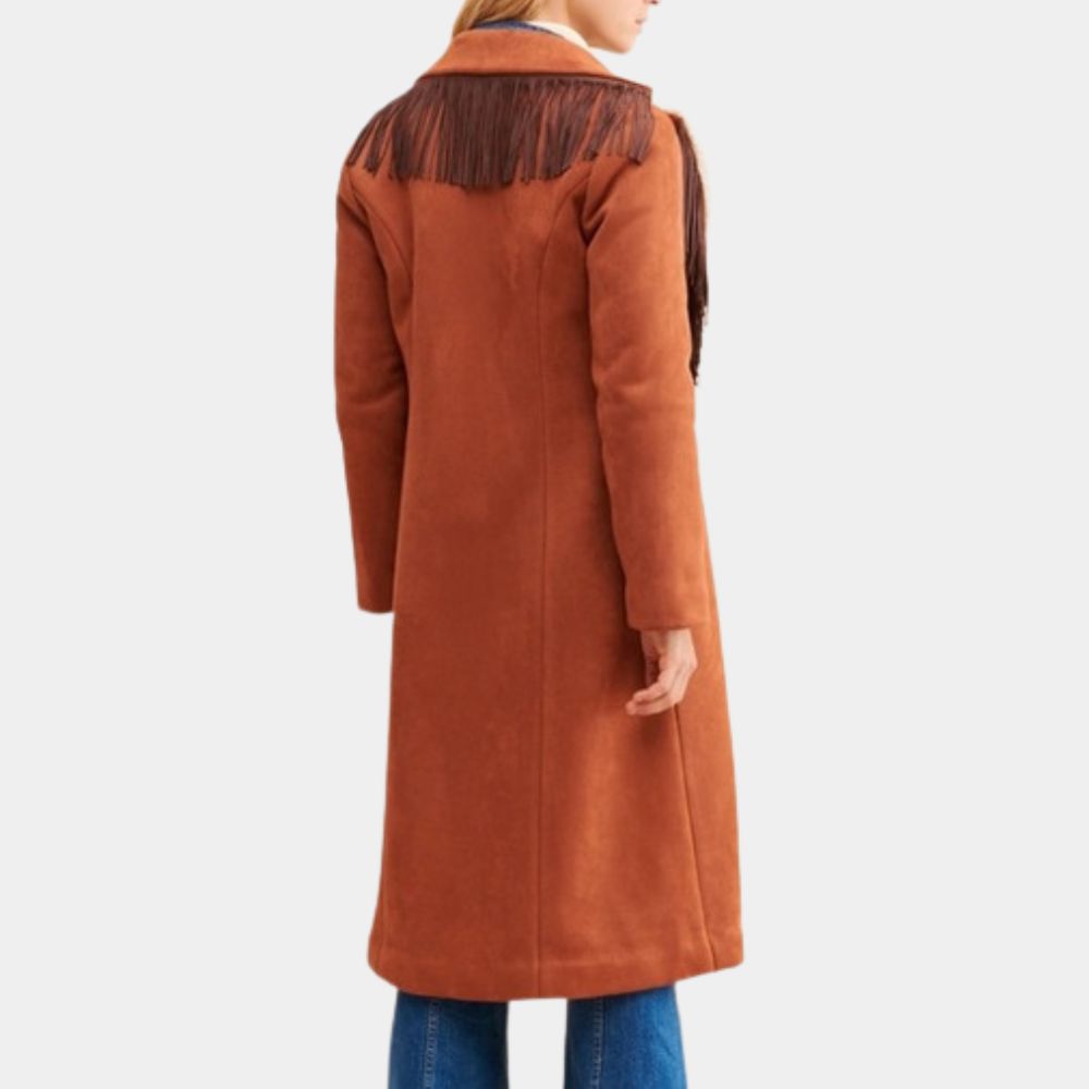 Americana Penny Jo Poplin (Sydney Sweeney) Fringe Coat - Back View