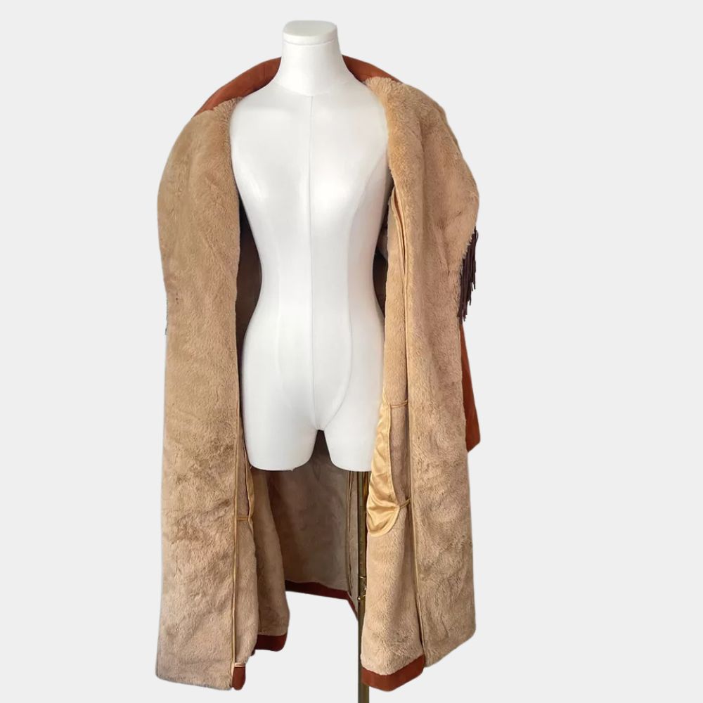 Americana Penny Jo Poplin (Sydney Sweeney) Fringe Coat - Mannequin Front Inside View