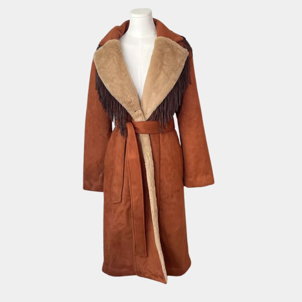 Americana Penny Jo Poplin (Sydney Sweeney) Fringe Coat - Mannequin Front View