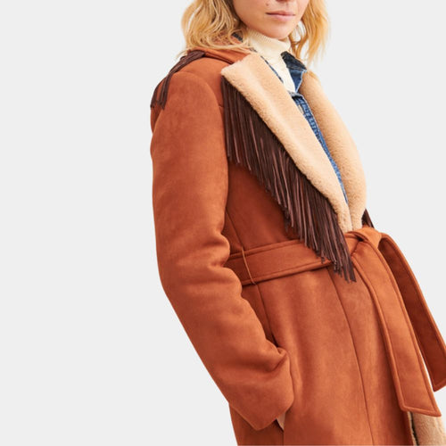 Americana Penny Jo Poplin (Sydney Sweeney) Fringe Coat - Side View