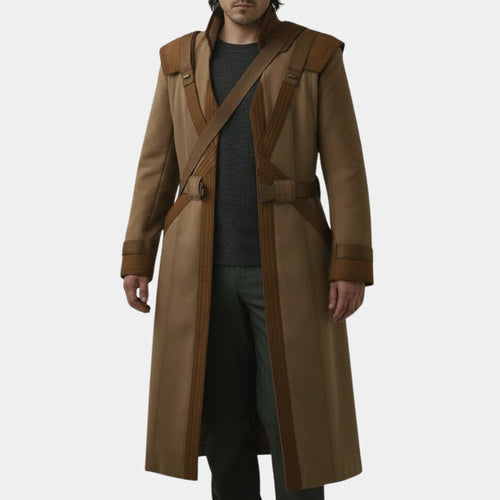 Andor Season 02  Andor Diego Luna (Cassian Andor) Tan Cotton Trench Coat - Front View