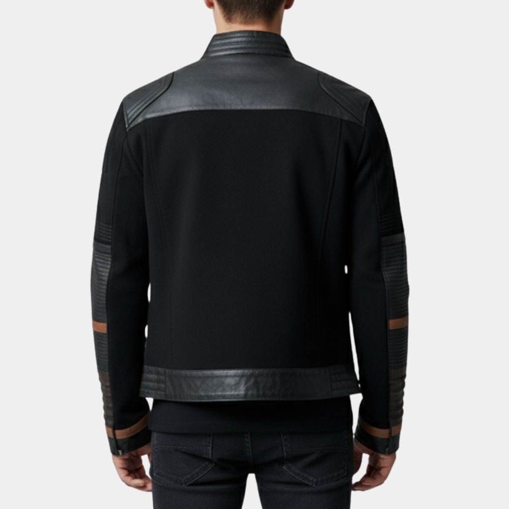 Andor Season 02  Diego Luna (Cassian Andor) Black Suede Leather Padded Jacket - Back View