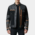 Andor Season 02  Diego Luna (Cassian Andor) Black Suede Leather Padded Jacket - Front View