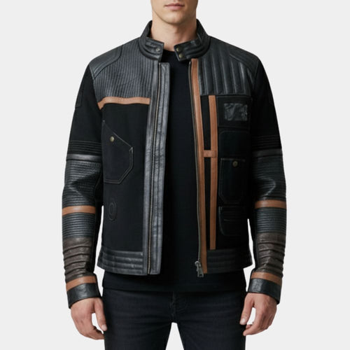 Andor Season 02  Diego Luna (Cassian Andor) Black Suede Leather Padded Jacket - Front View