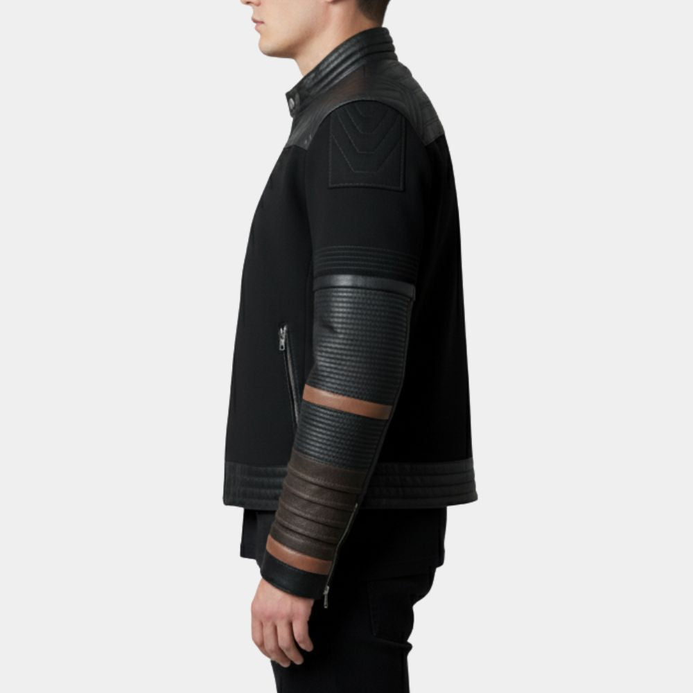 Andor Season 02  Diego Luna (Cassian Andor) Black Suede Leather Padded Jacket - Side View