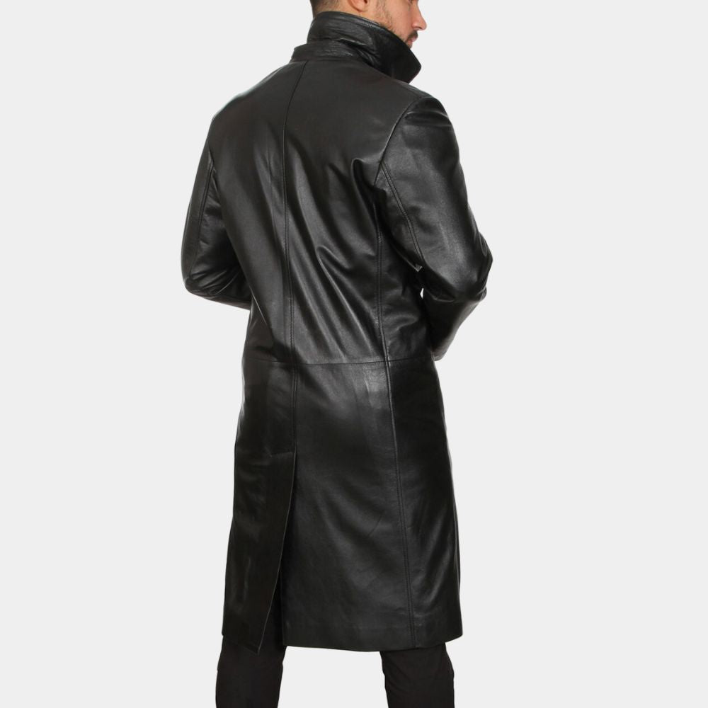 Ares  Black Leather Coat - Back View