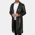 Ares  Black Leather Coat - Front View