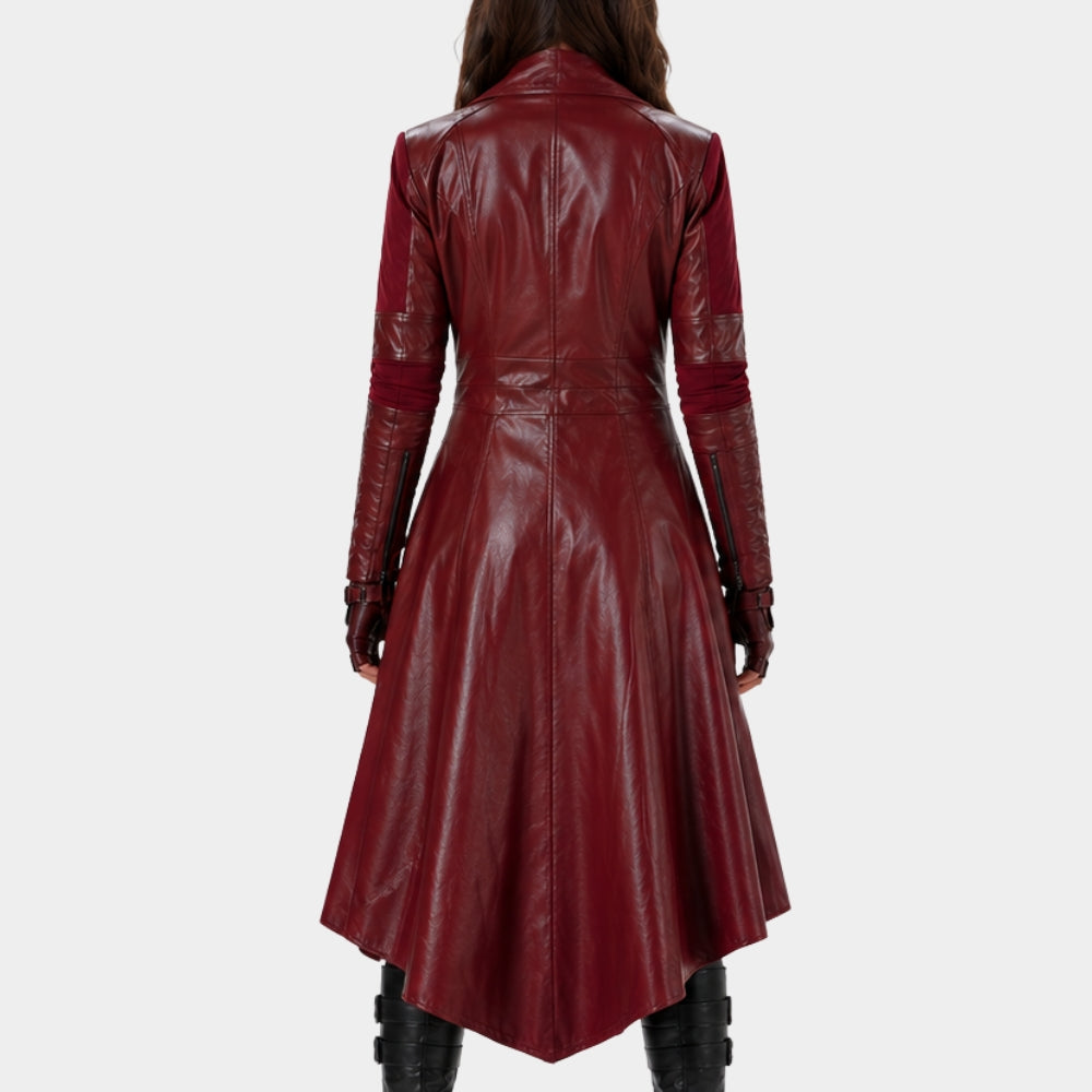 Avengers Endgame Wanda Maximoff Maroon Leather Coat