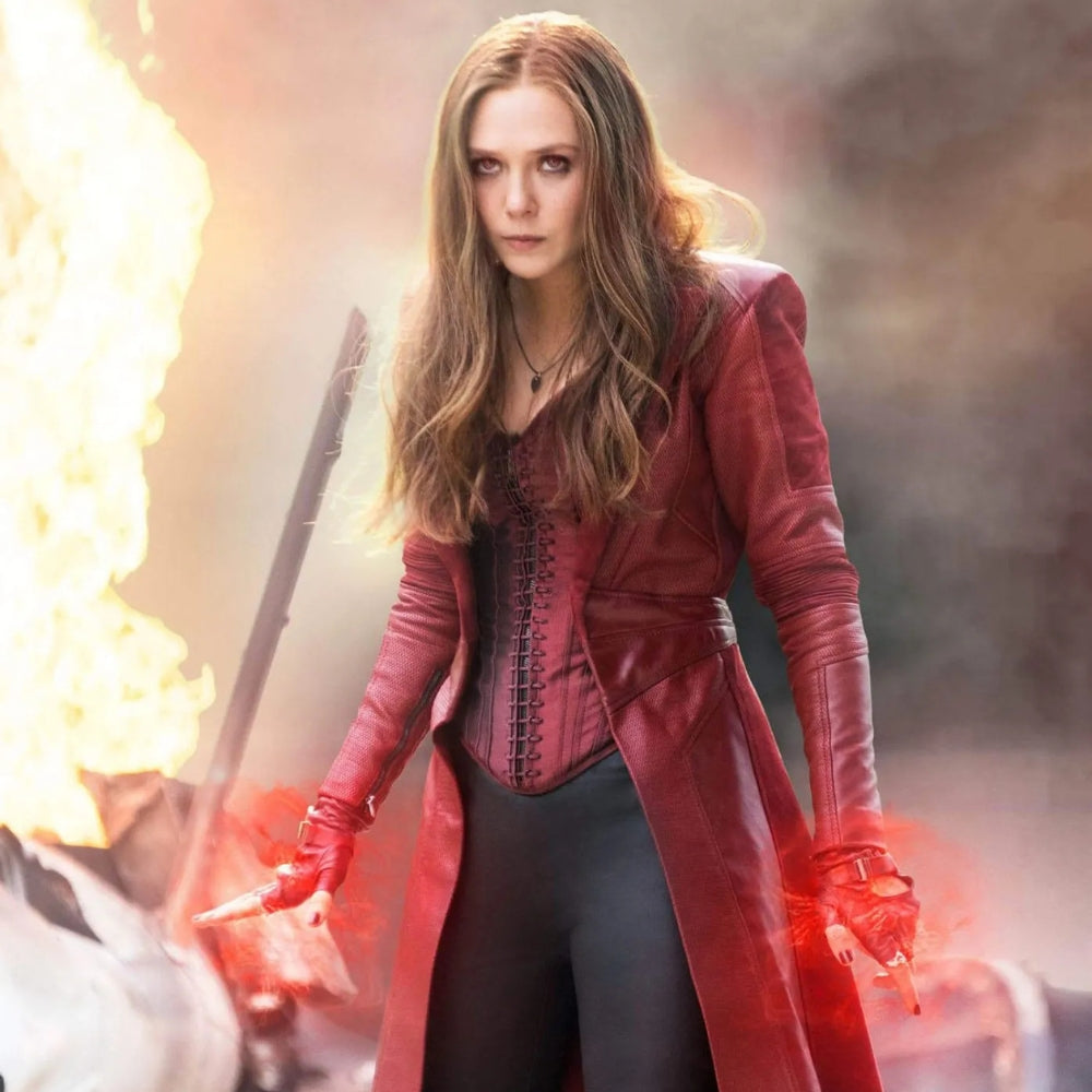 Avengers Endgame Wanda Maximoff Maroon Leather Coat
