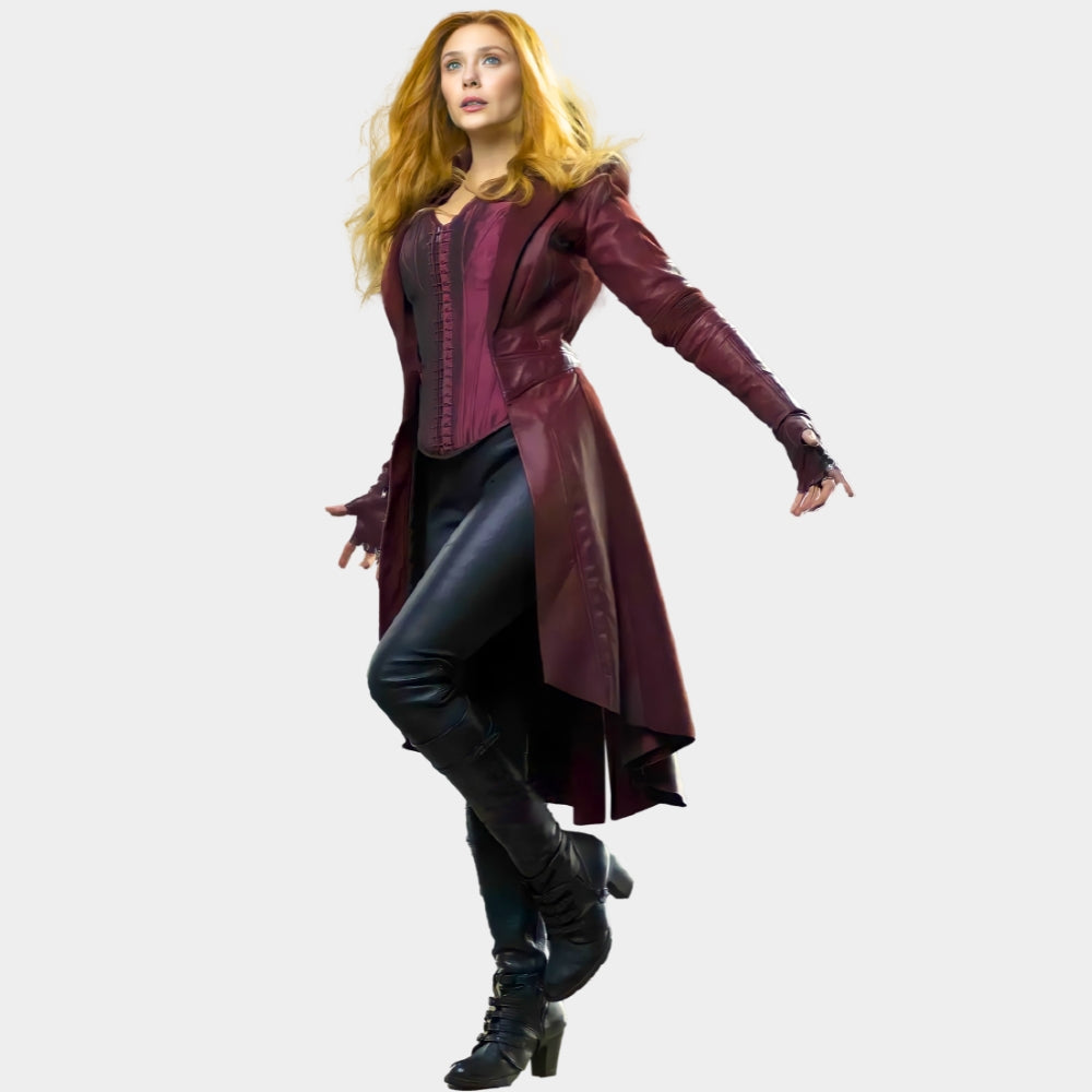 Avengers Endgame Wanda Maximoff Maroon Leather Coat