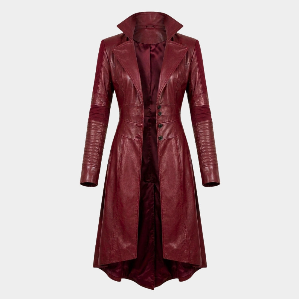 Avengers Endgame Wanda Maximoff Maroon Leather Coat