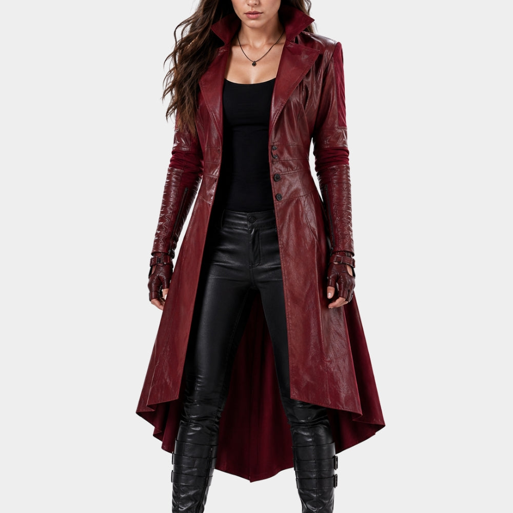 Avengers Endgame Wanda Maximoff Maroon Leather Coat