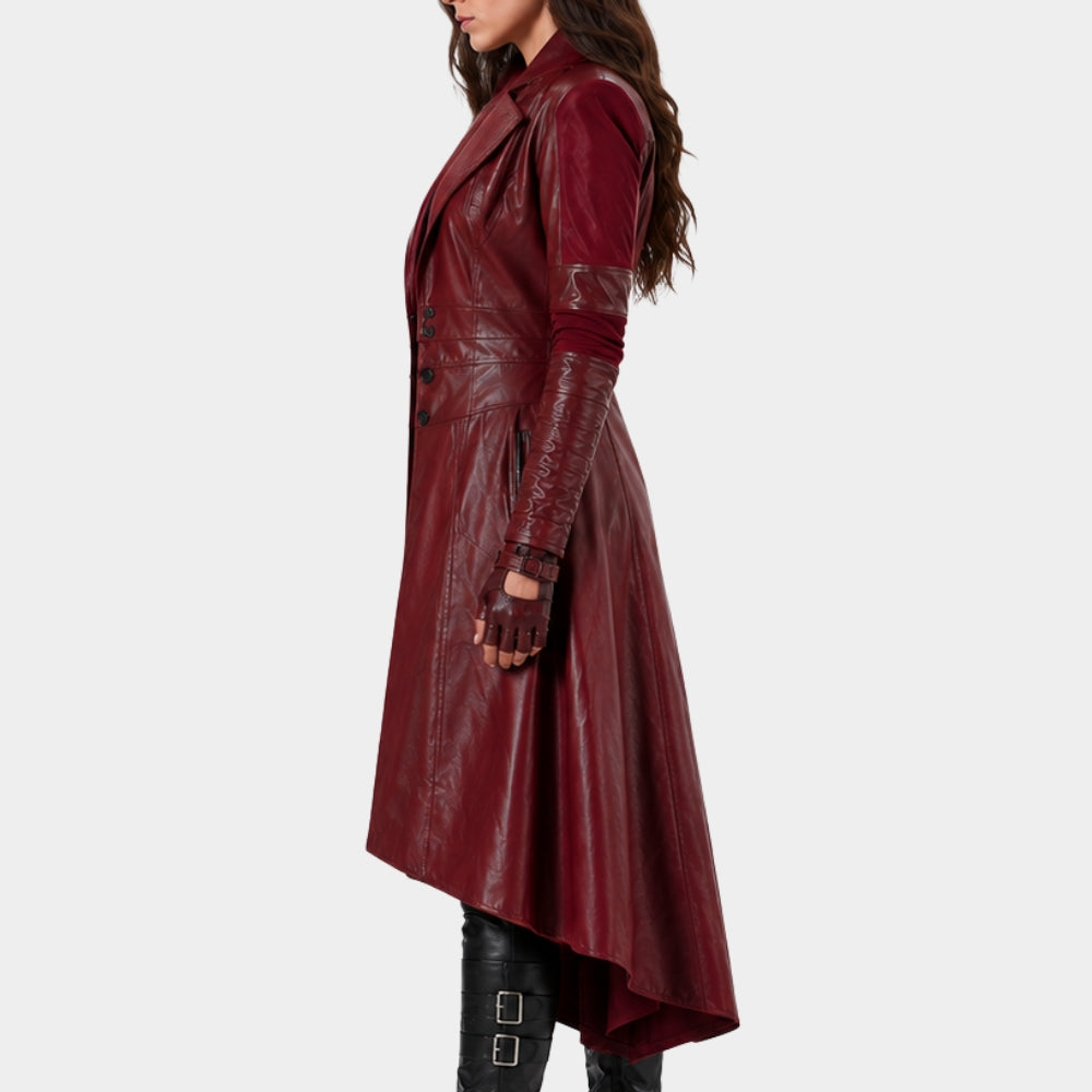 Avengers Endgame Wanda Maximoff Maroon Leather Coat