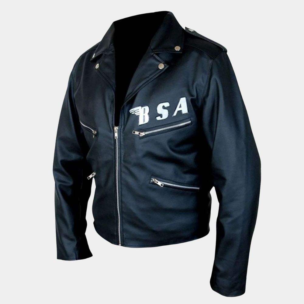 BSA FAITH George Michael Rockers Revenge Leather Jacket - Mannequin Side Posture View