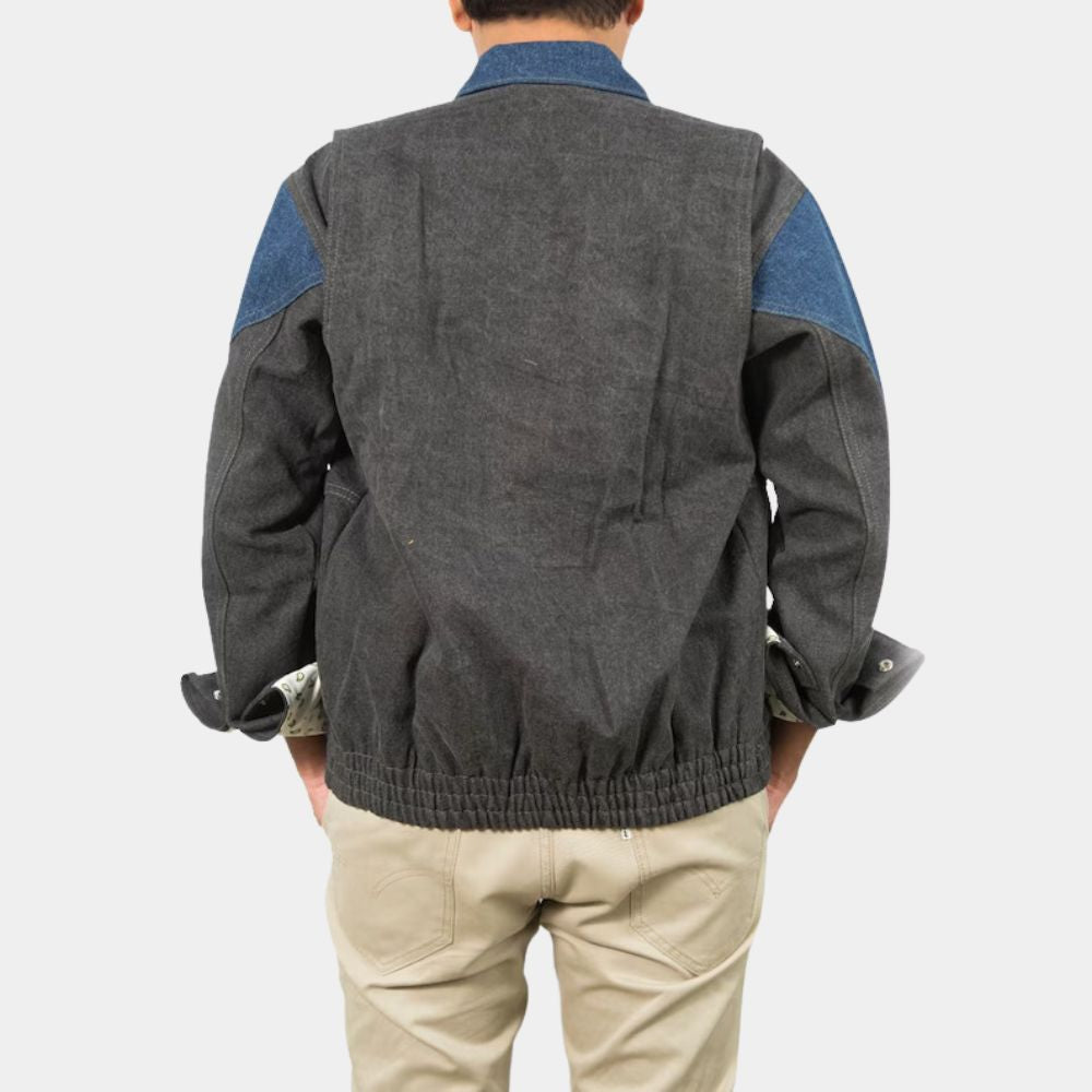 Back to the Future Marty Mcfly Blue and Grey Cotton Jacket - Back View
