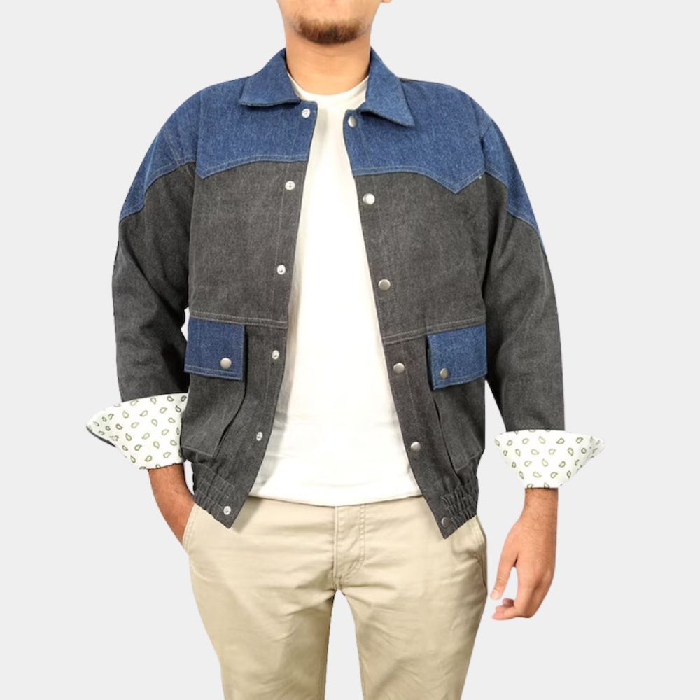 Back to the Future Marty Mcfly Blue and Grey Cotton Jacket - Front View