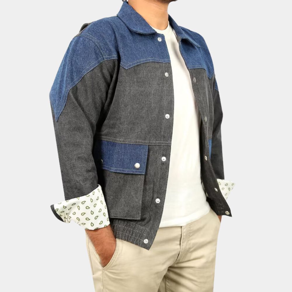 Back to the Future Marty Mcfly Blue and Grey Cotton Jacket - Side View