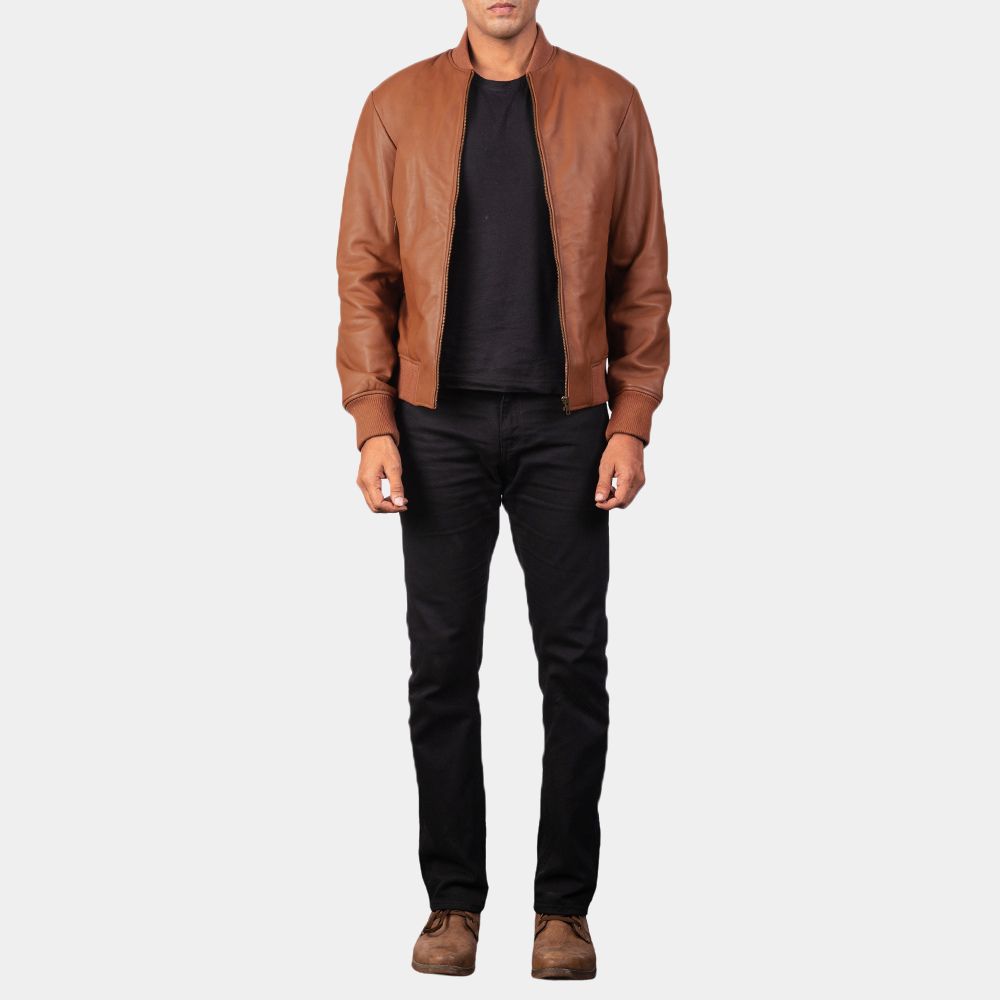 Bad Boys Ride or Die Marcus Burnett Tan Leahter Bomber Jacket - Character Posture Front View