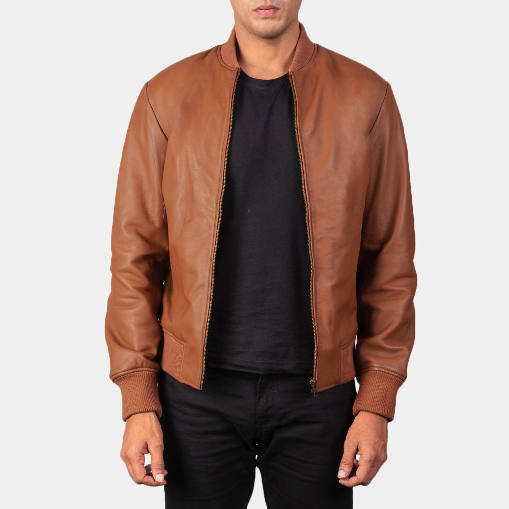 Bad Boys Ride or Die Marcus Burnett Tan Leahter Bomber Jacket - Front View