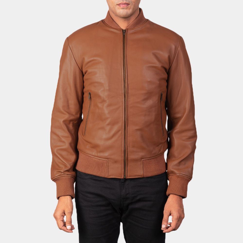 Bad Boys Ride or Die Marcus Burnett Tan Leahter Bomber Jacket - Posture Front View
