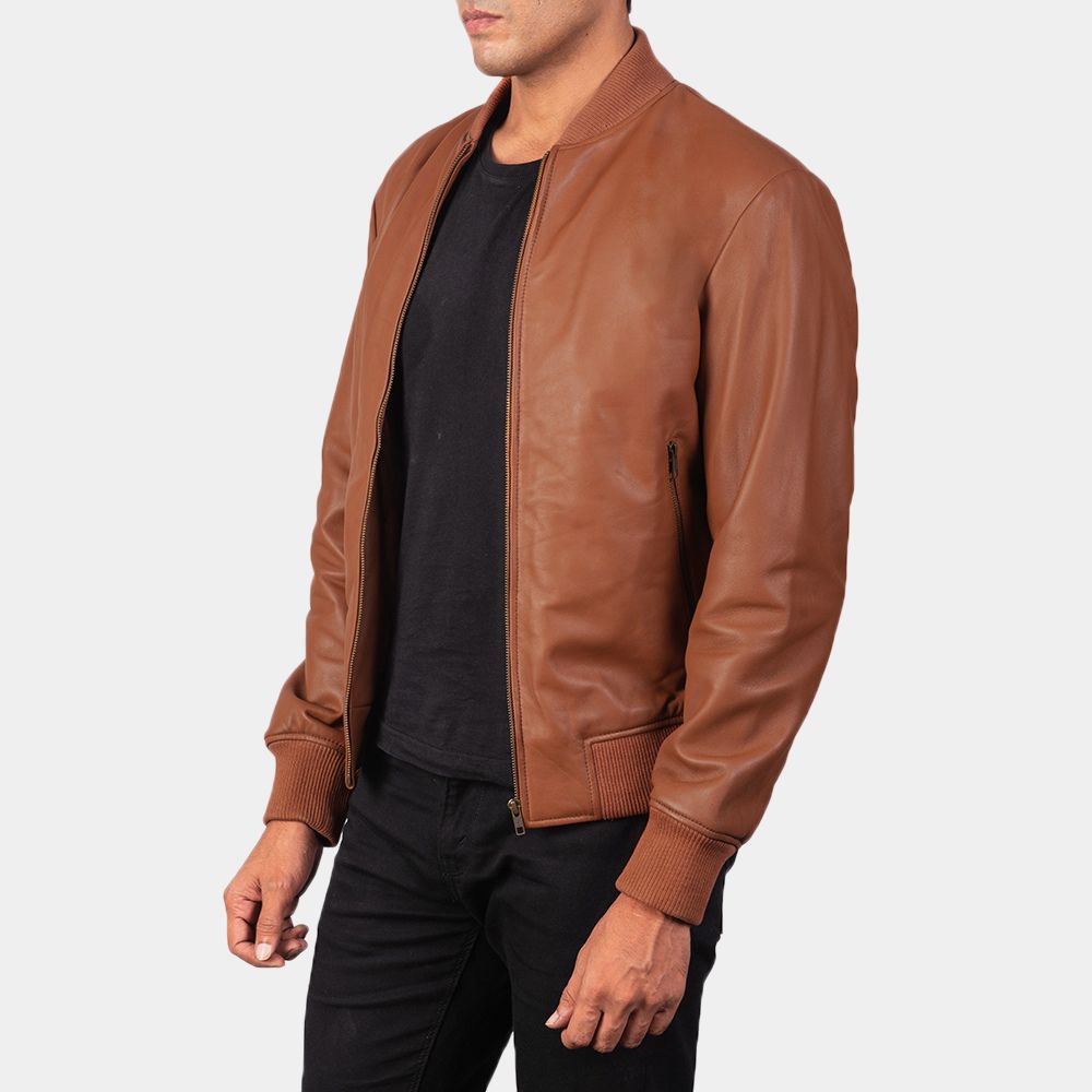 Bad Boys Ride or Die Marcus Burnett Tan Leahter Bomber Jacket - Posture Side View
